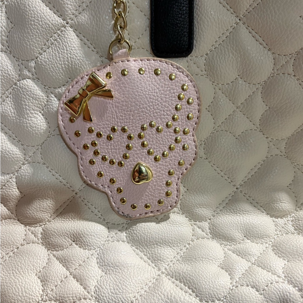 Betsey Johnson Pink Skull Gold Studded Purse Charm Keychain Goth Glam